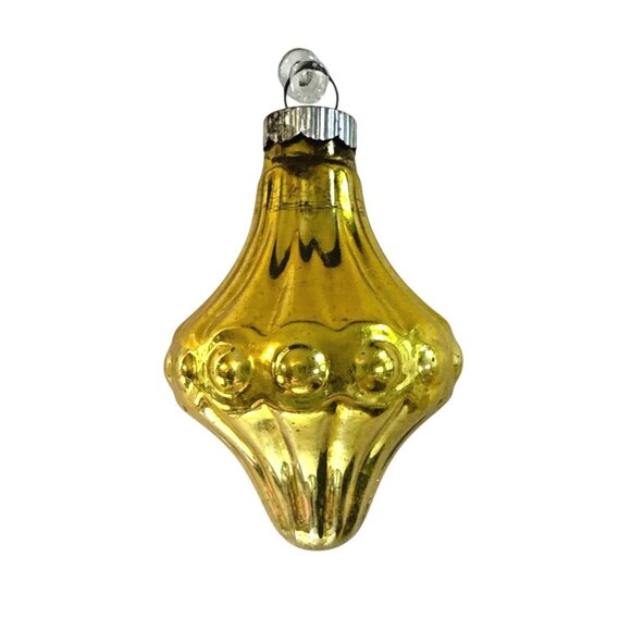 Vintage Shiny Brite Gold Chandelier Drop Glass Ornament USA Mid Century 3.15” - Picture 2 of 5